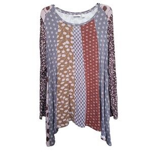 Logo by Lori Goldstein Jersey Knit Mixed Print Shark Bite Hem Tunic Size Large